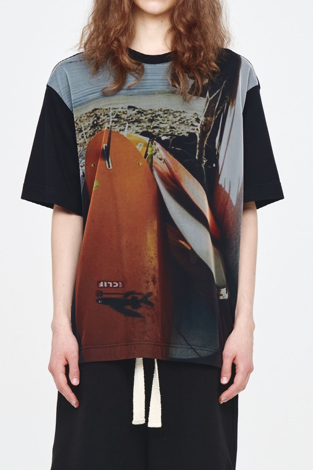 Full Print Mesh Layer T-Shirt Surf-Black