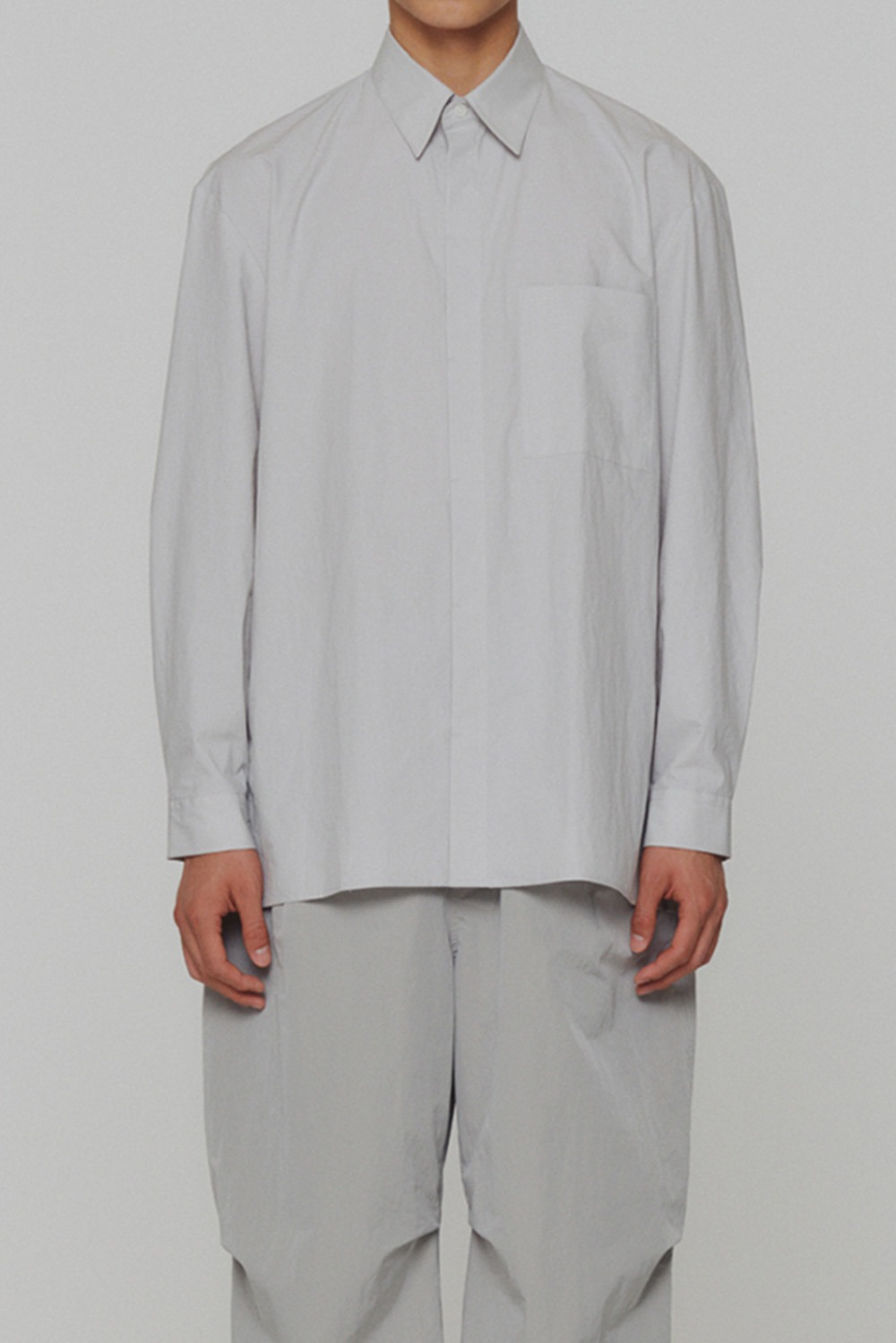 Square Pocket Oversized Shirts-Light Grey