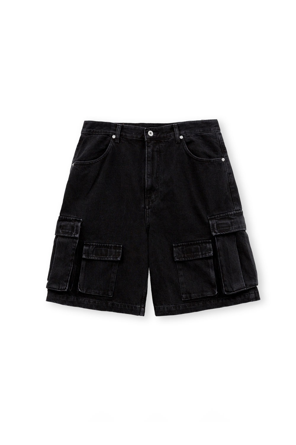Military Denim Shorts-Black