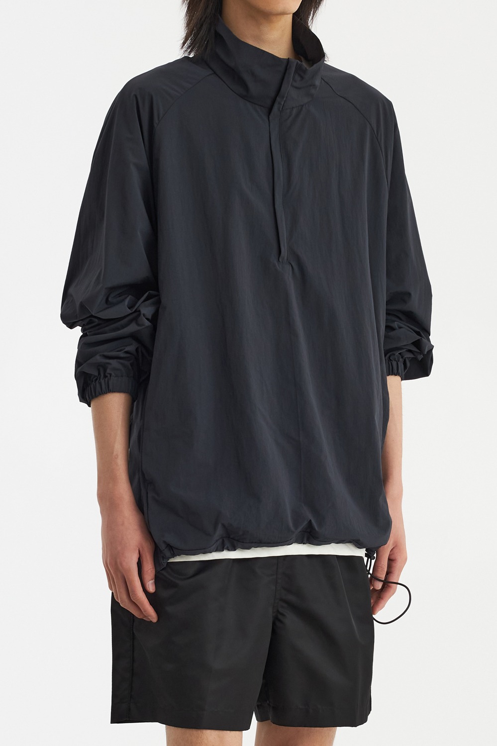 Windproof Nylon Half Zip Pullover-Black