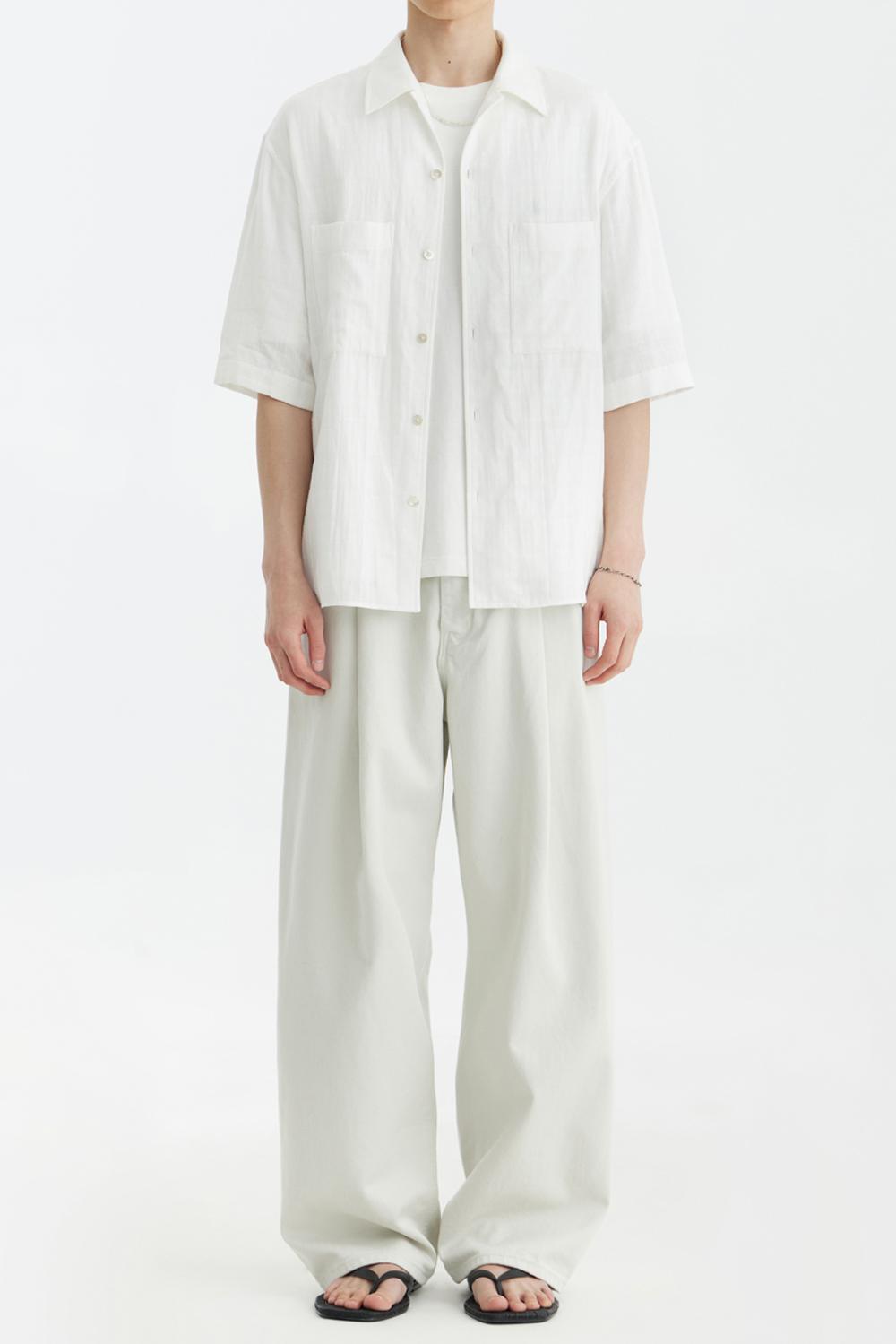 Convertible Collar Half Shirt - White Check