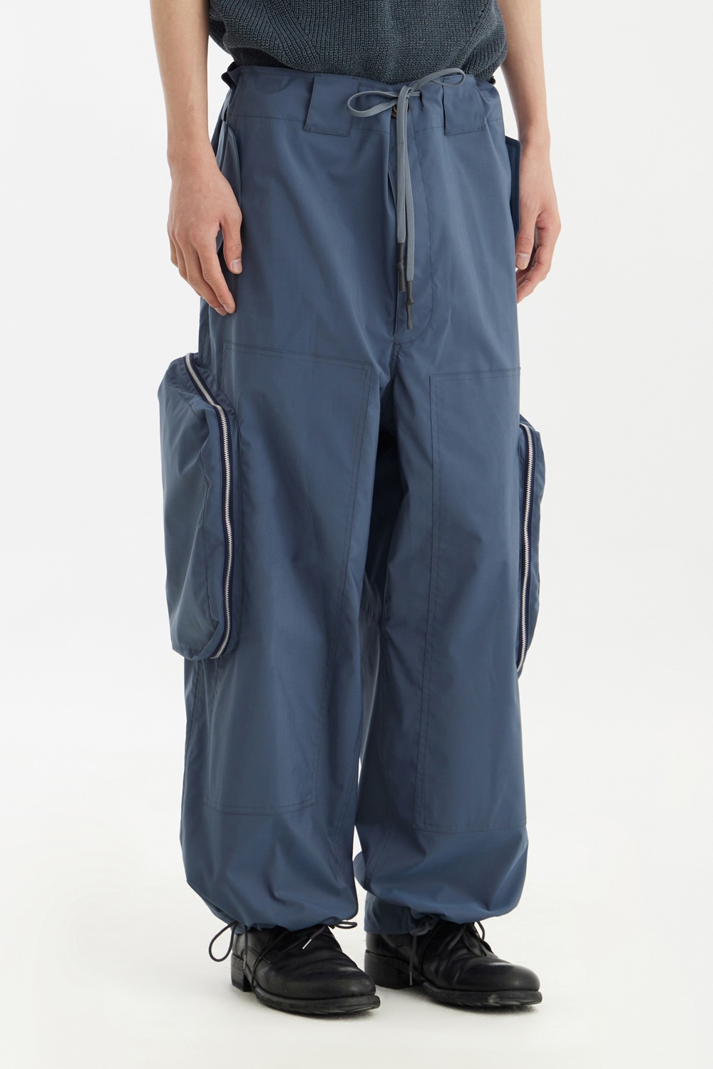 Covered Pocket Cropped Cargo Pants-Ash Blue