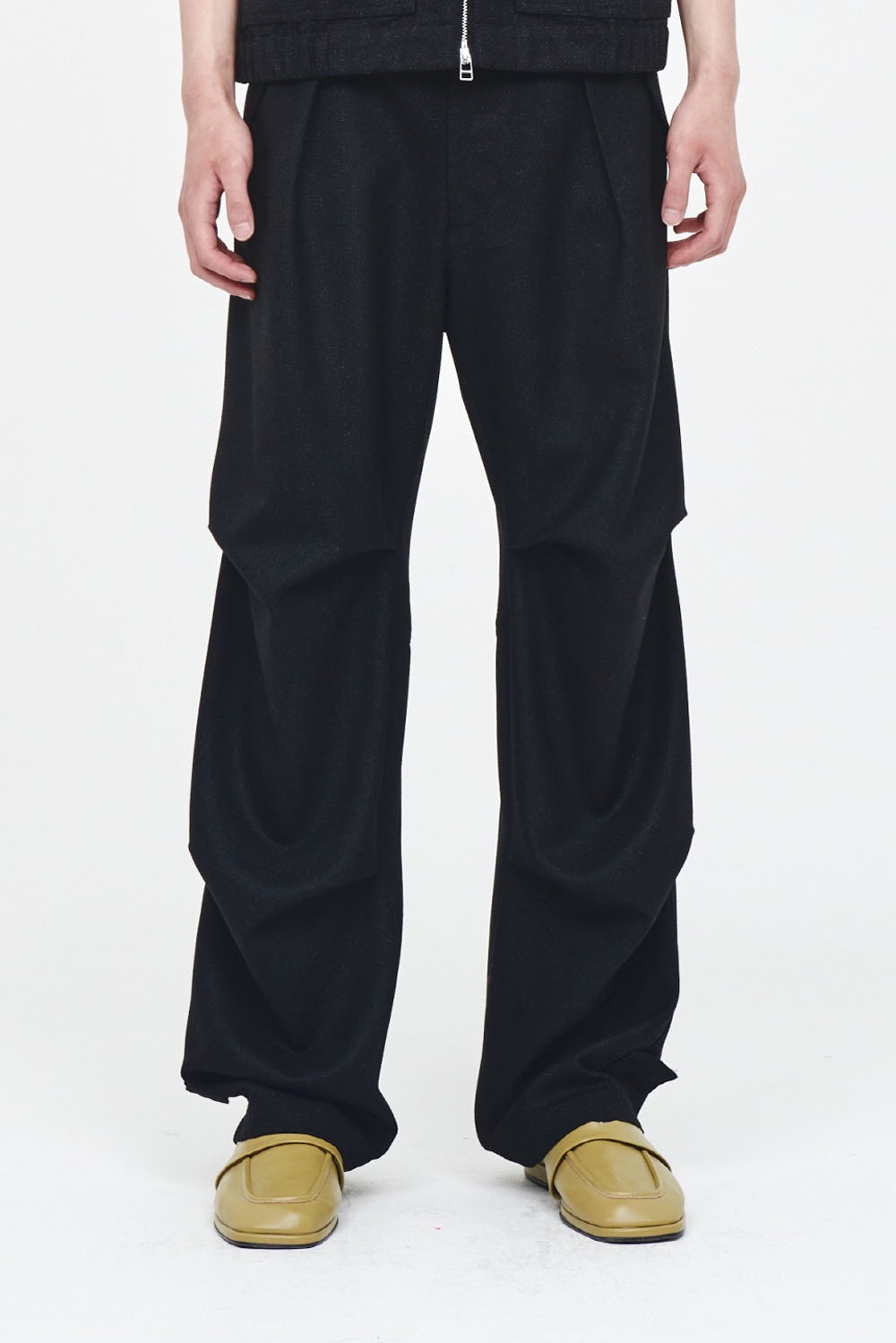 Technical Shiny Wool Pants-Black