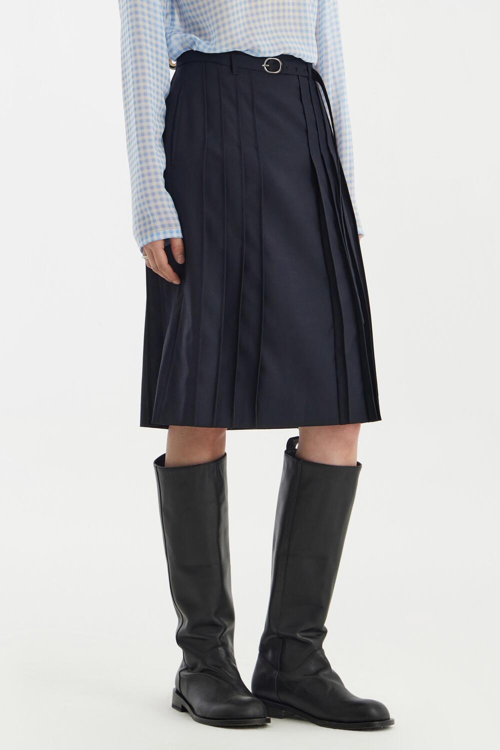 Pleats Midi Skirt - Navy