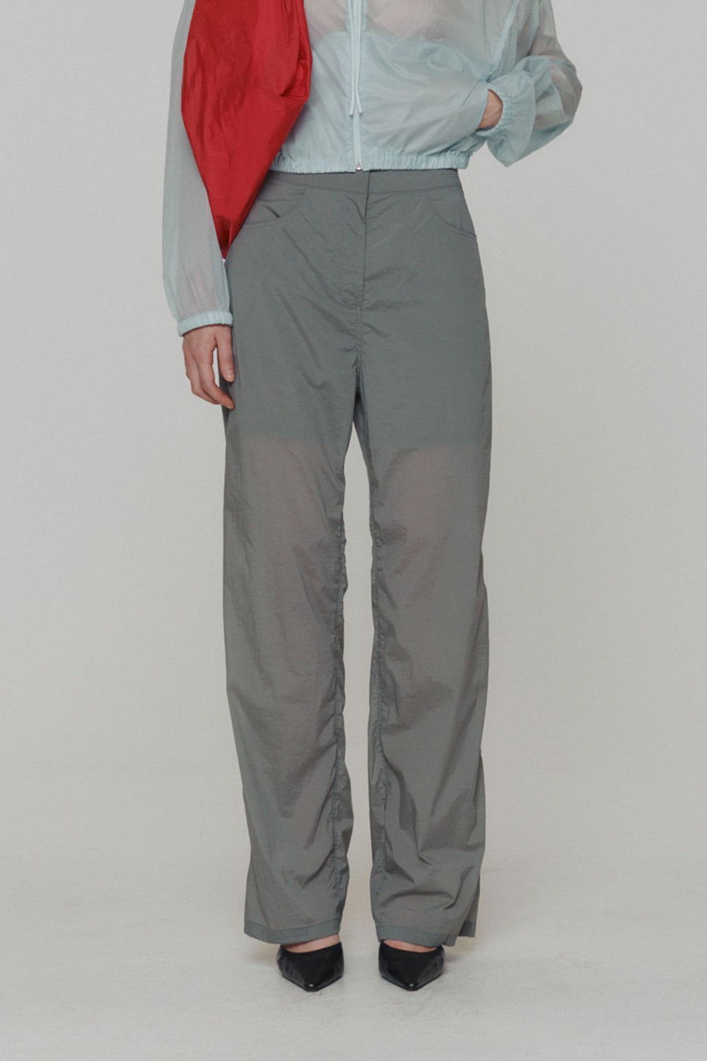 Reversible Sheer Straight Fit Pants-Grey