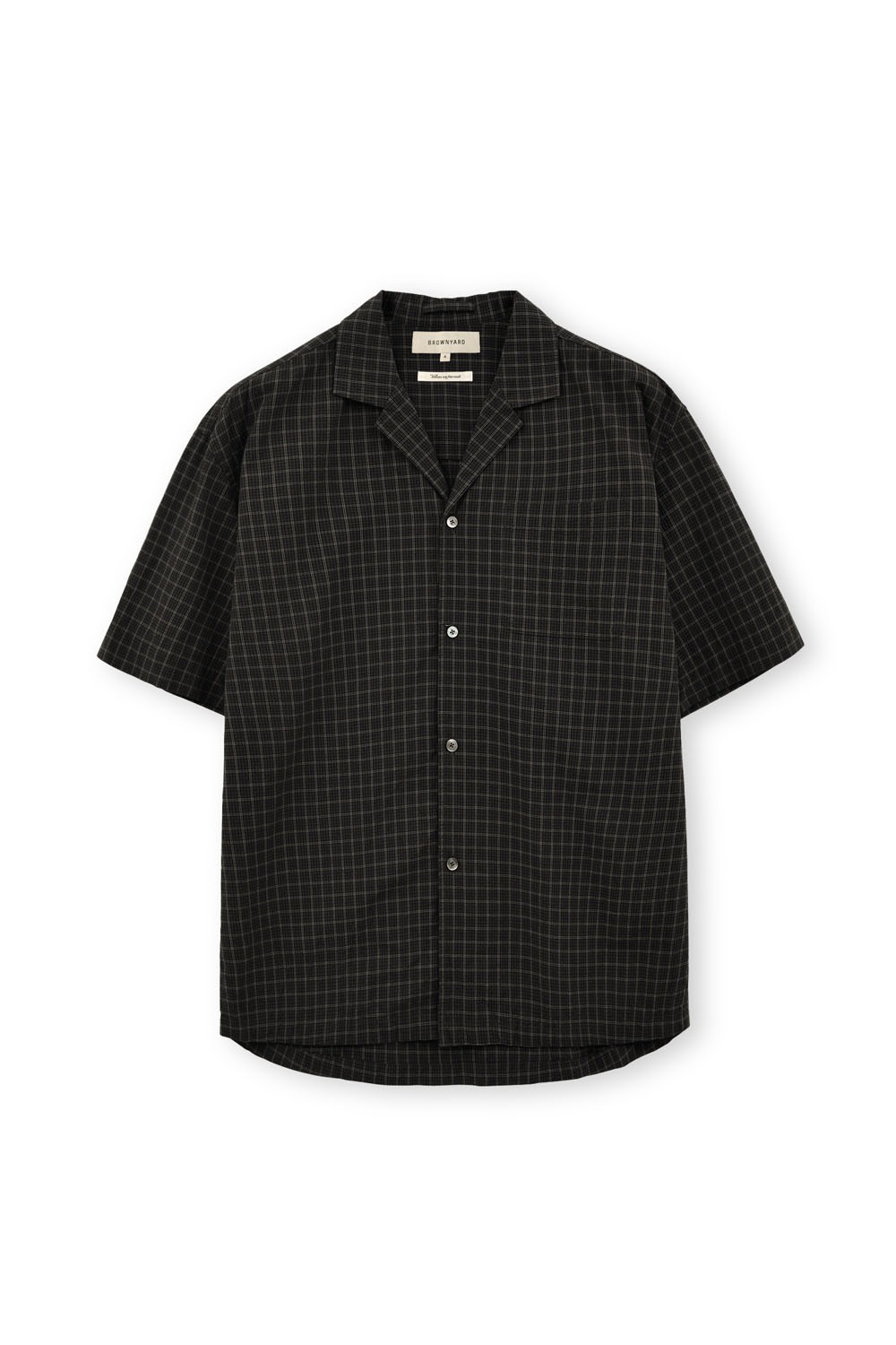 Open Collar Half Shirt-Black Check