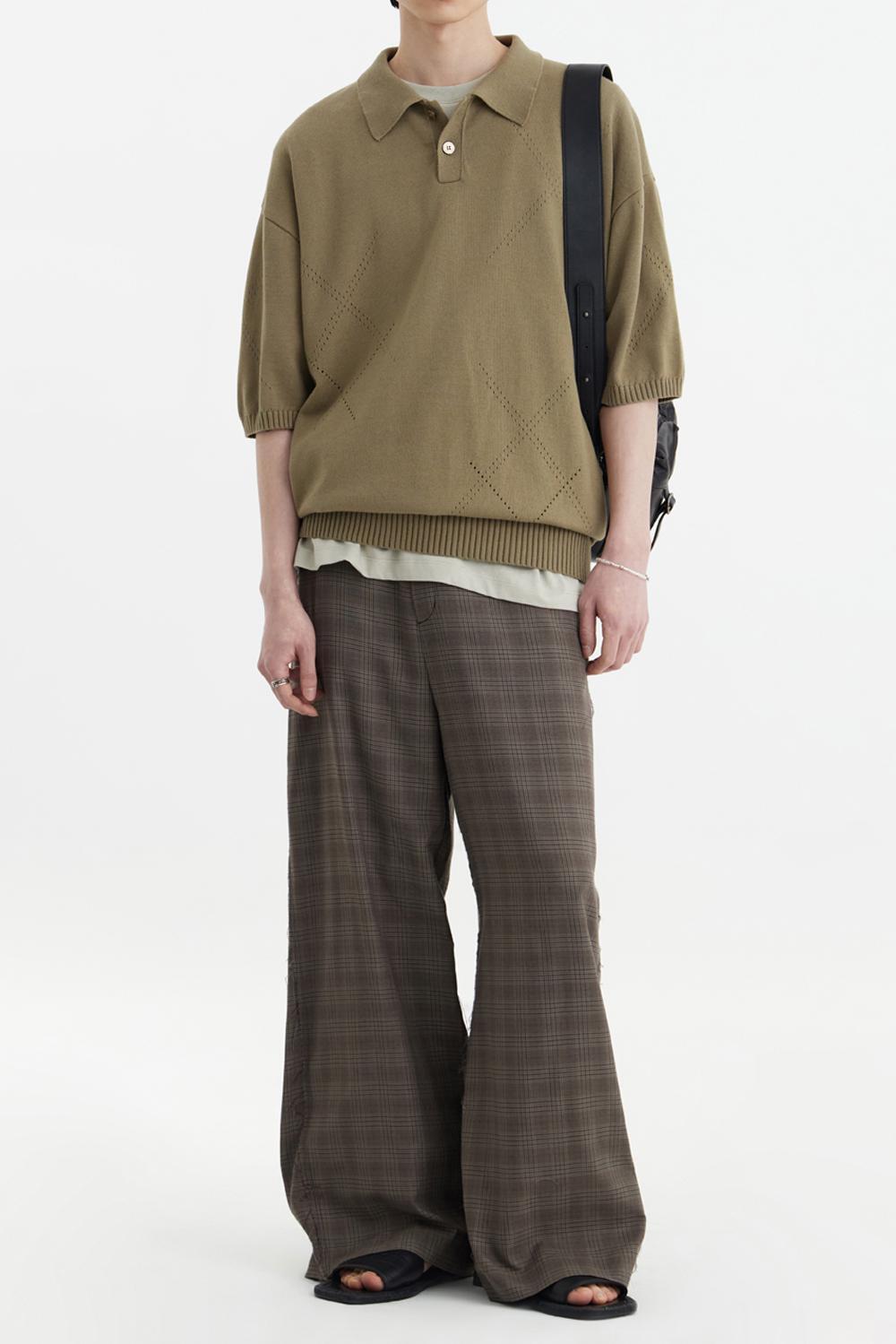 H/S Knit Collar T-Shirt - Khaki Brown