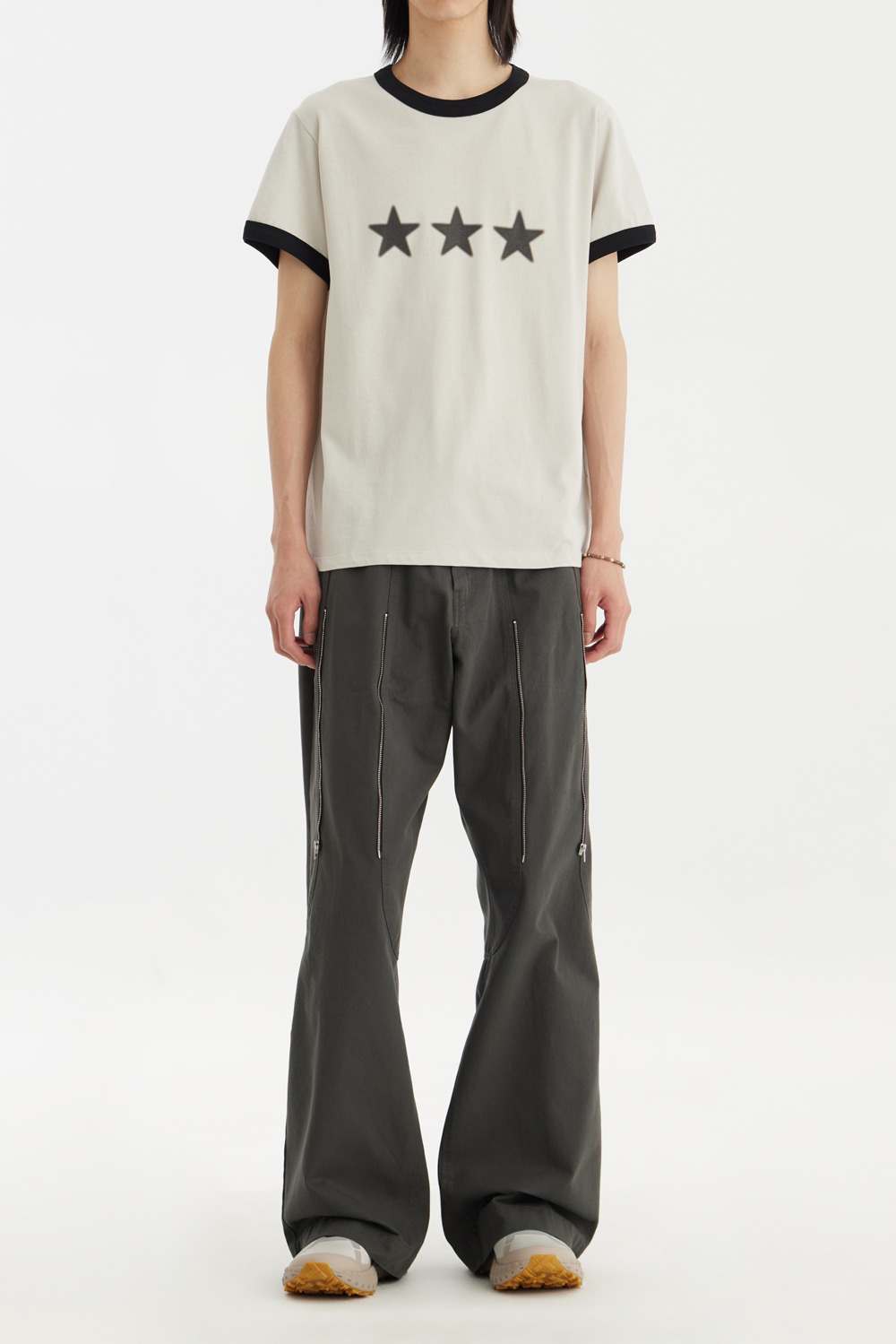Star Ringer T-shirt-Light Grey