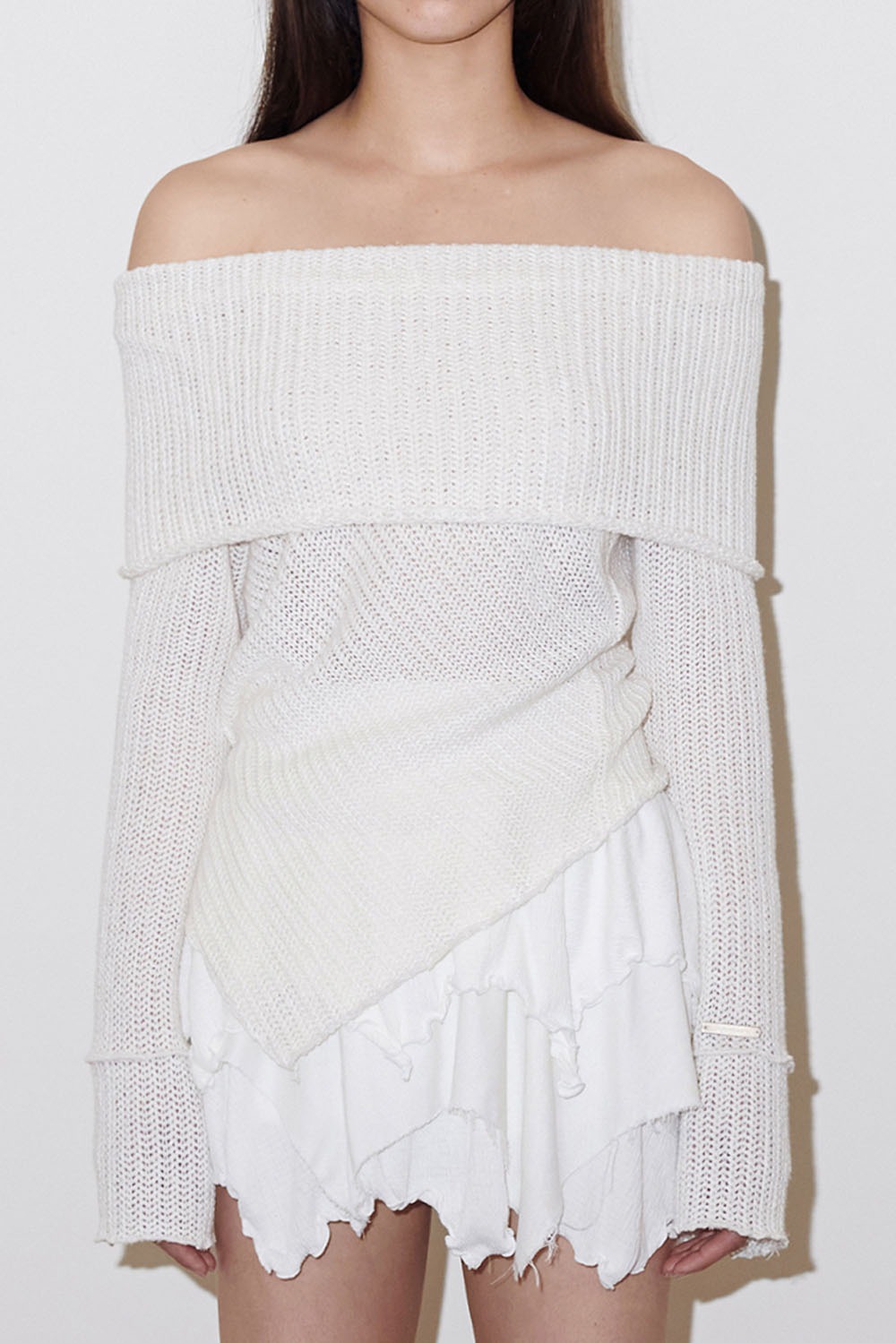 Slouchy Off-Shoulder Sweater-White