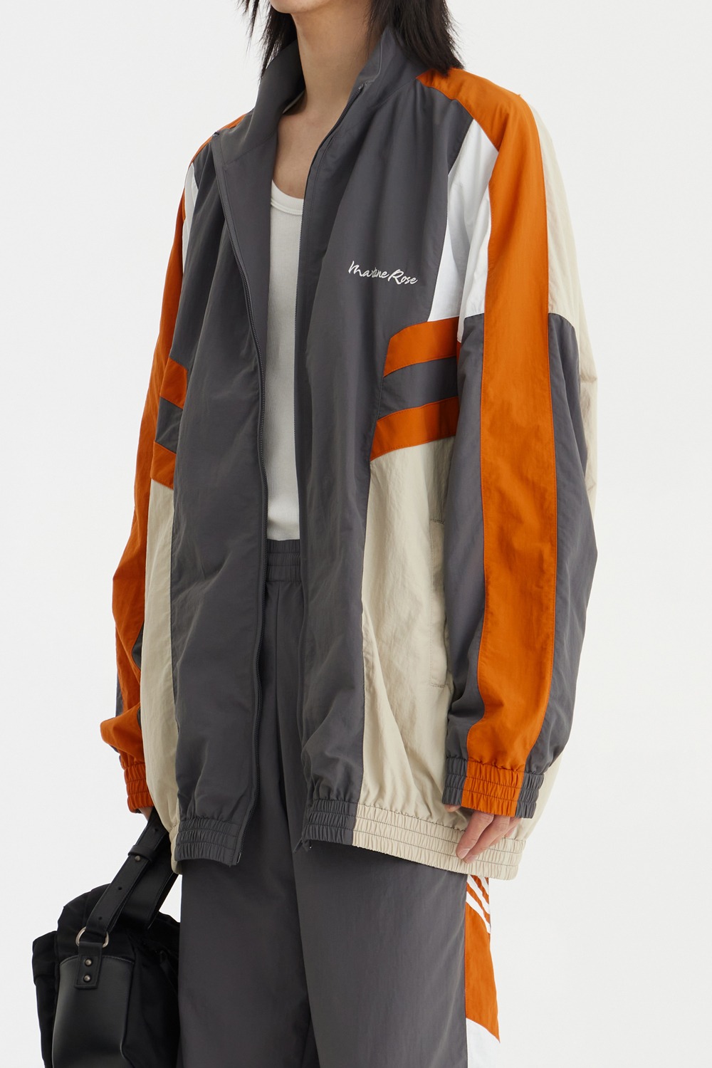 Panelled Track Jacket-Grey / Orange / Beige