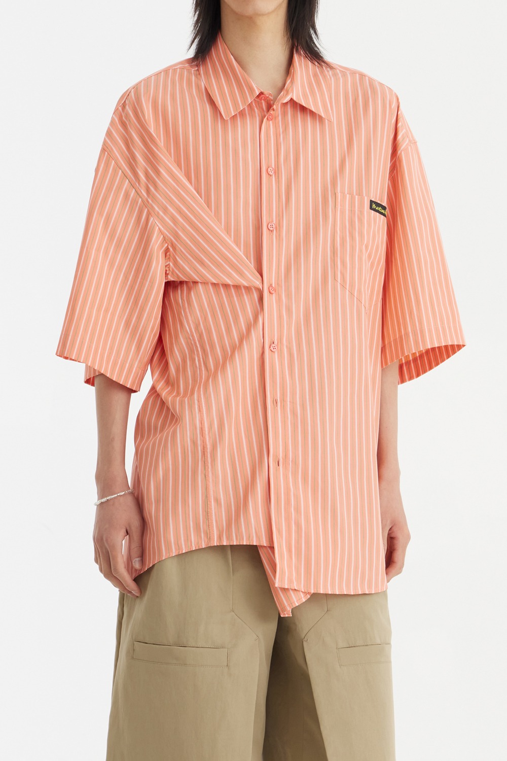S/S Wrap Shirt-Pink/Green Stripe