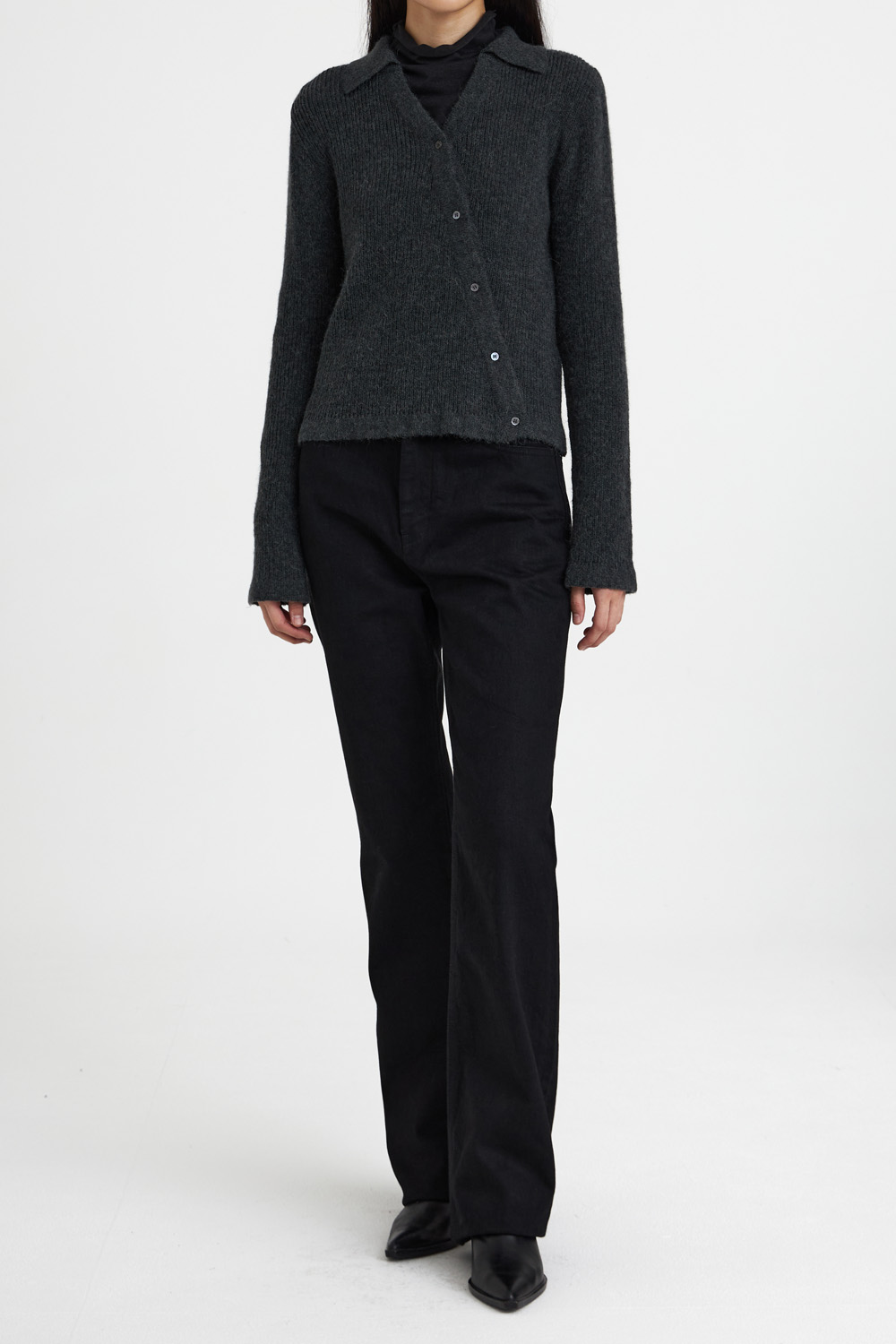 Asymmetric Knit Shirt - Charcoal Grey