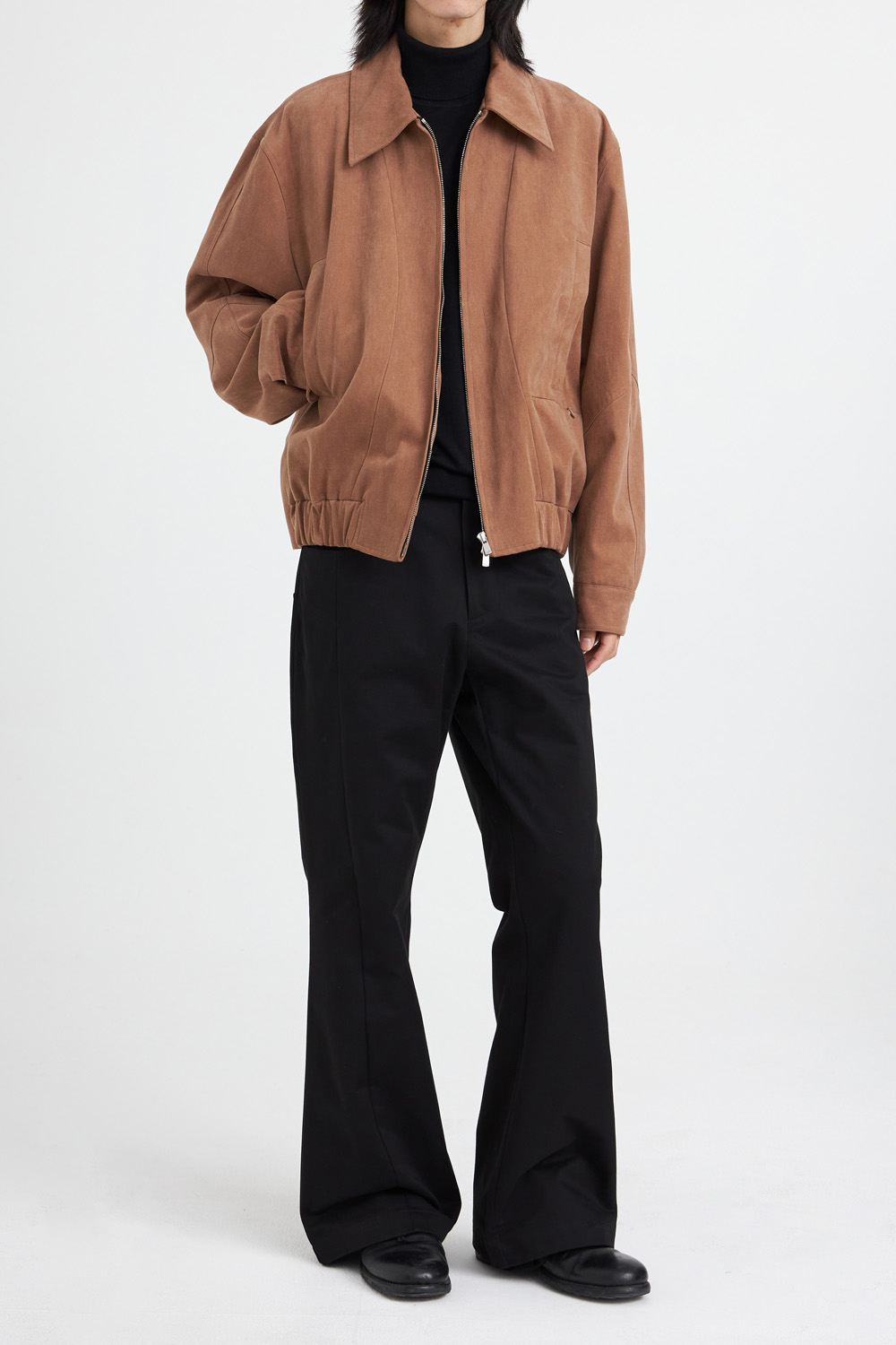 Wavy Placket Drizzler Jacket-Brown