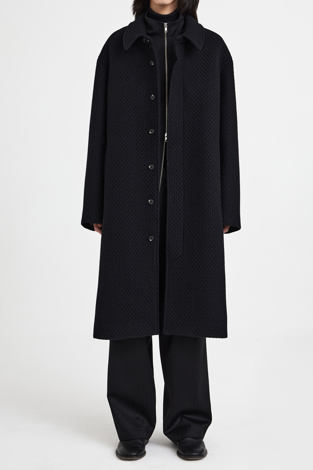 Balmacaan Coat - Black Tweed