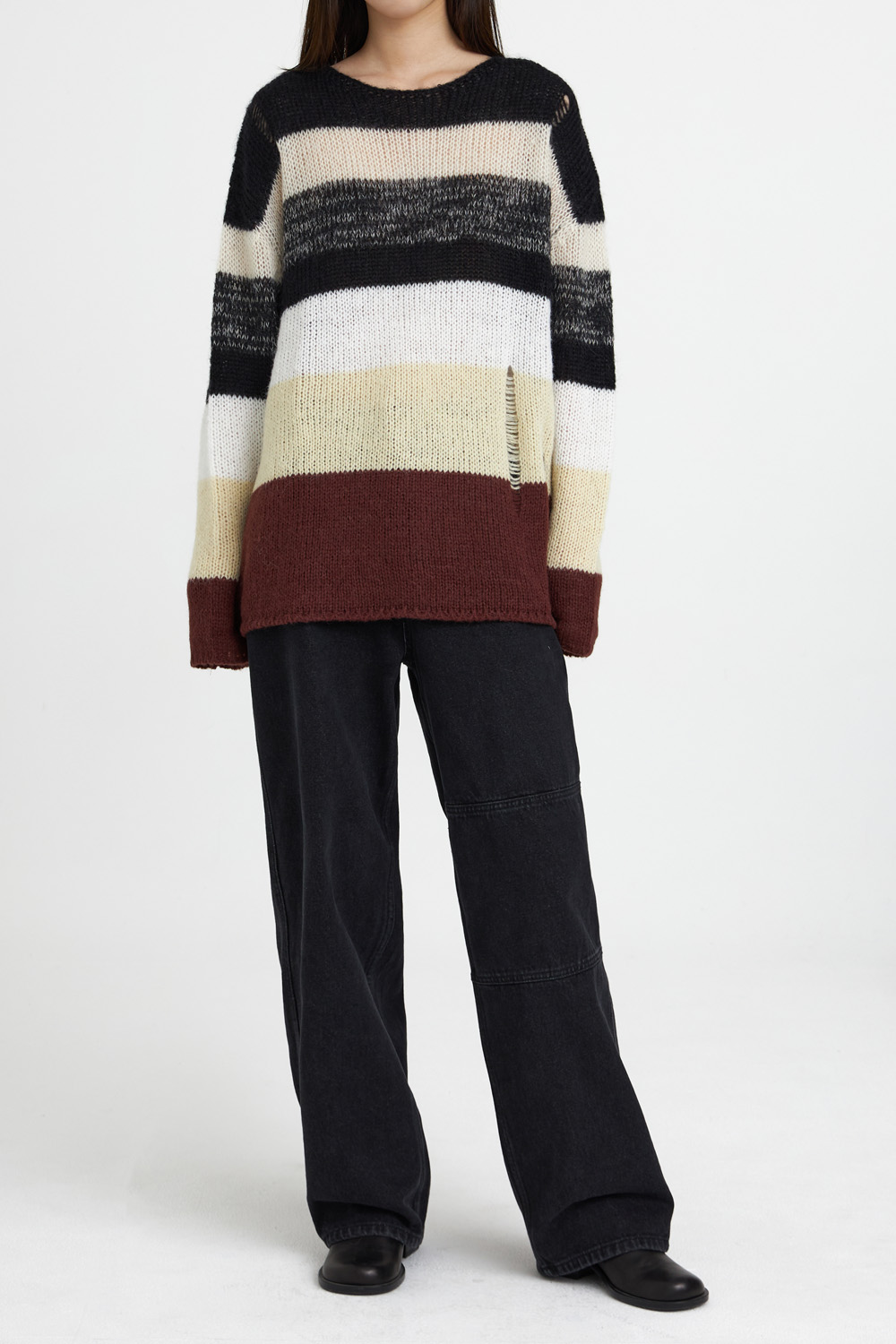 Multi Stripe Knit Sweater - Beige