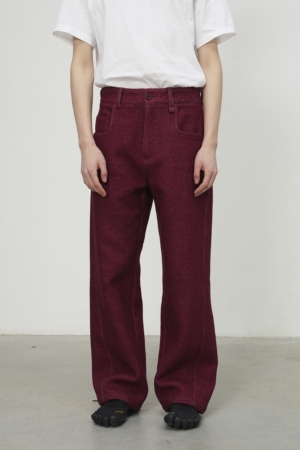 Side Strap Wool Pants-Red