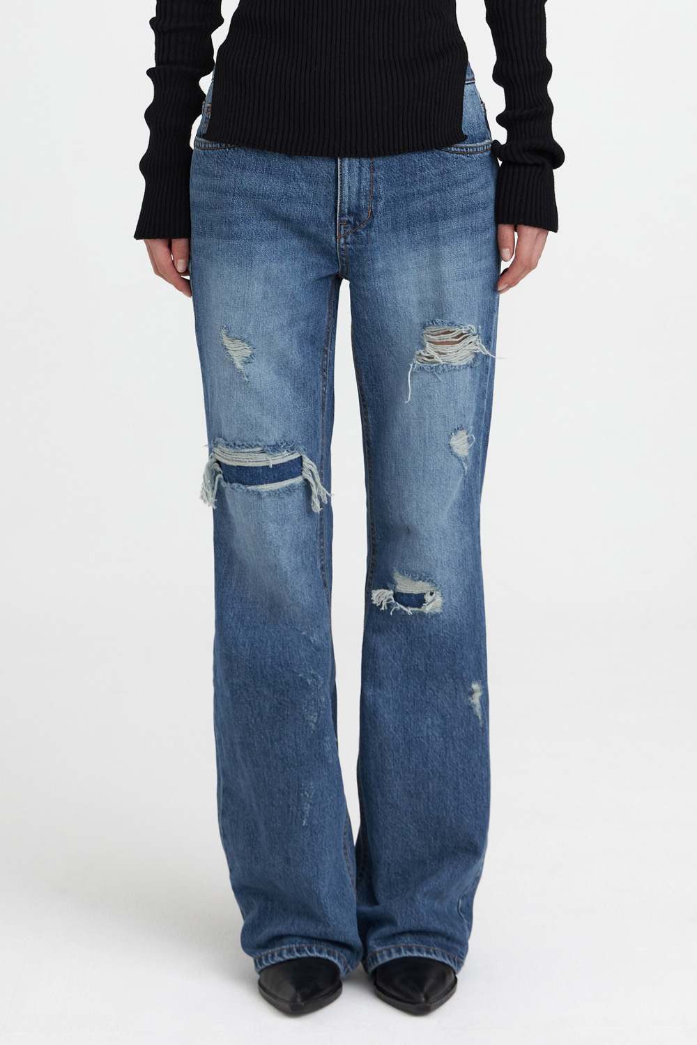 Ripped Boots Cut Jeans - Blue