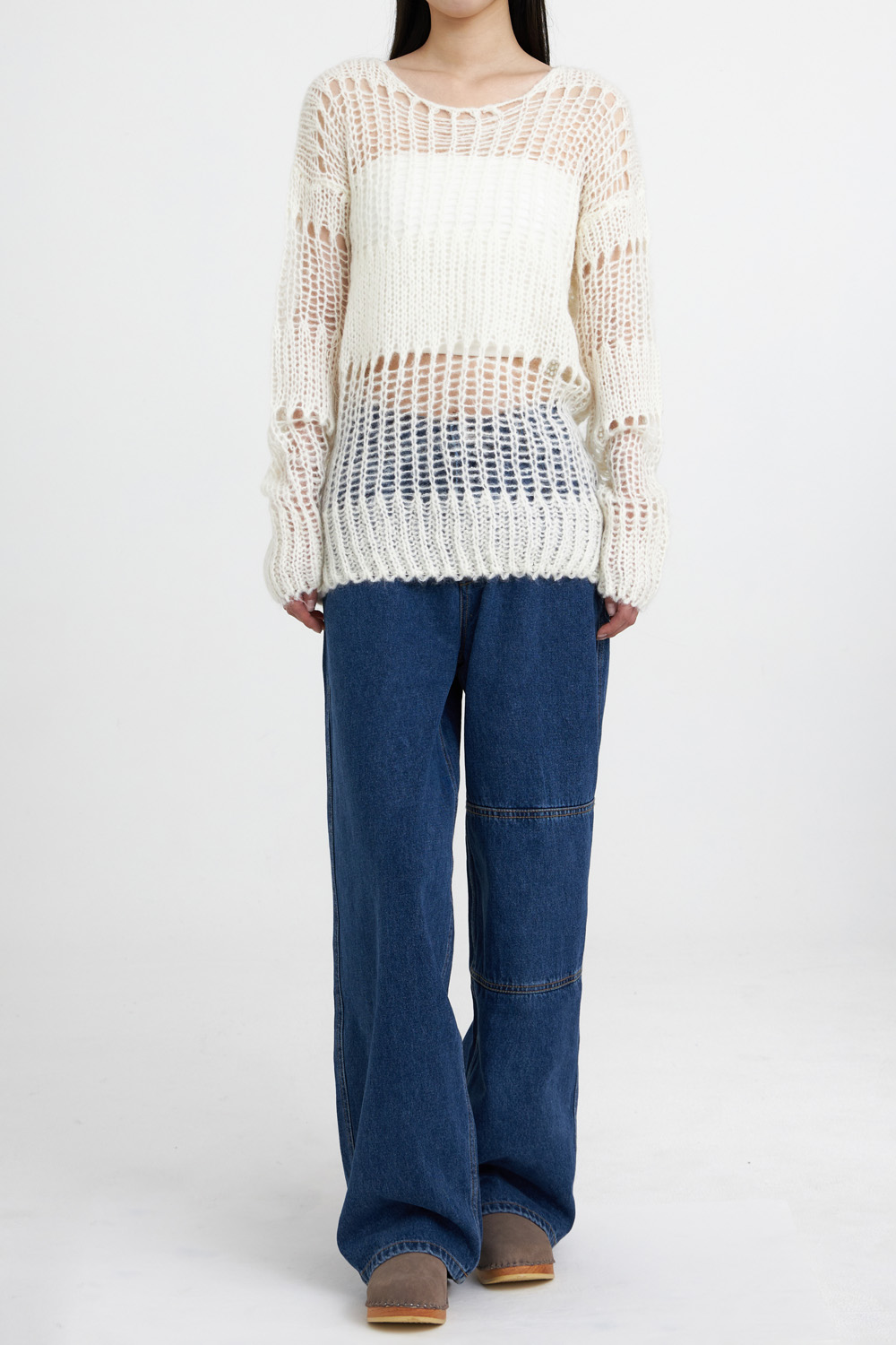 Irregular Netted Sweater - Ivory