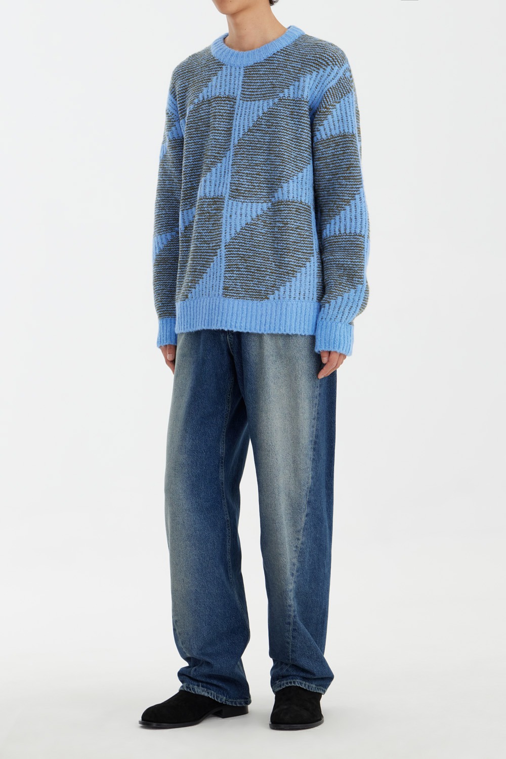 Hexagonal Jacquard Hairley Knitwear - Sky Blue