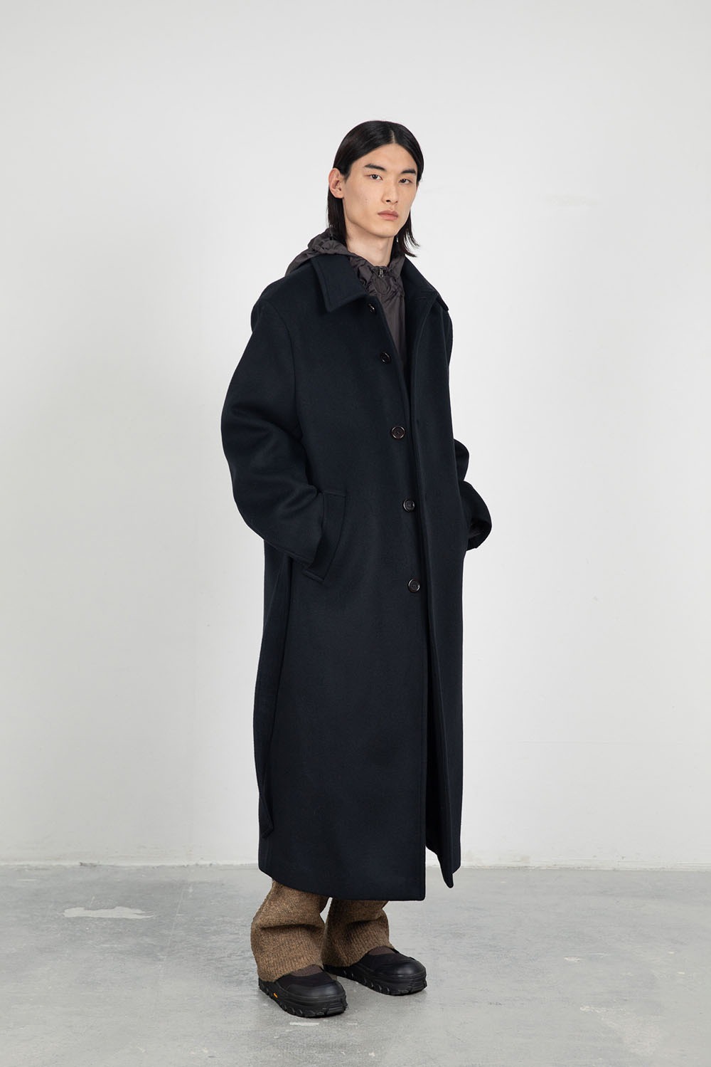 Single Breasted Long Coat - Black