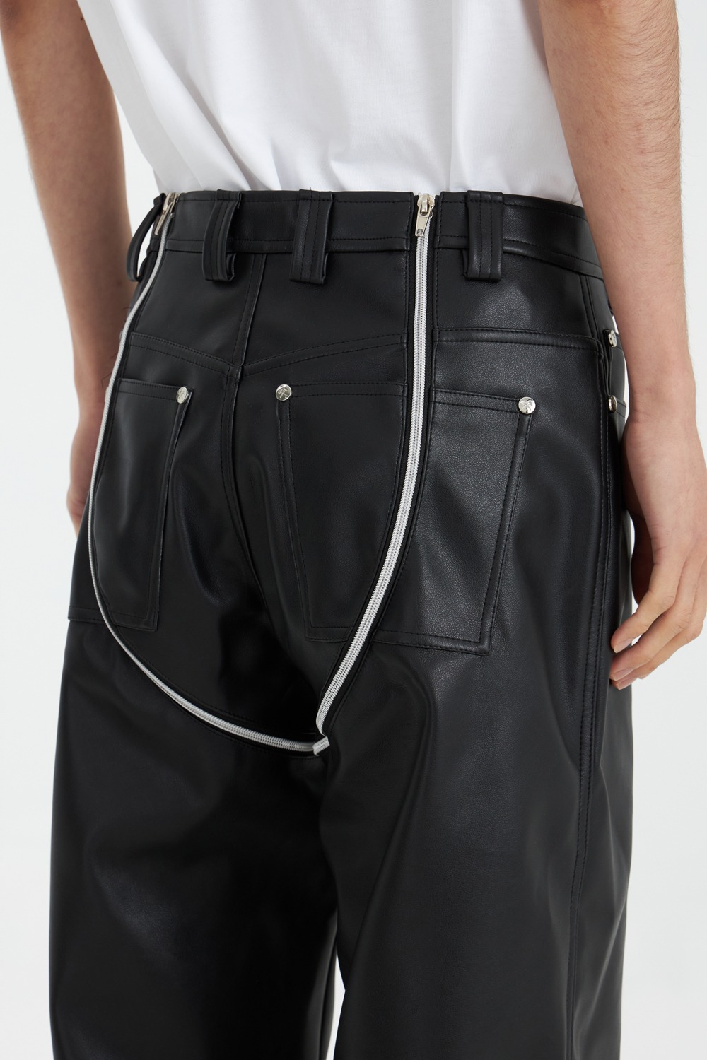 Two Zippers Pleather Trouser - Black