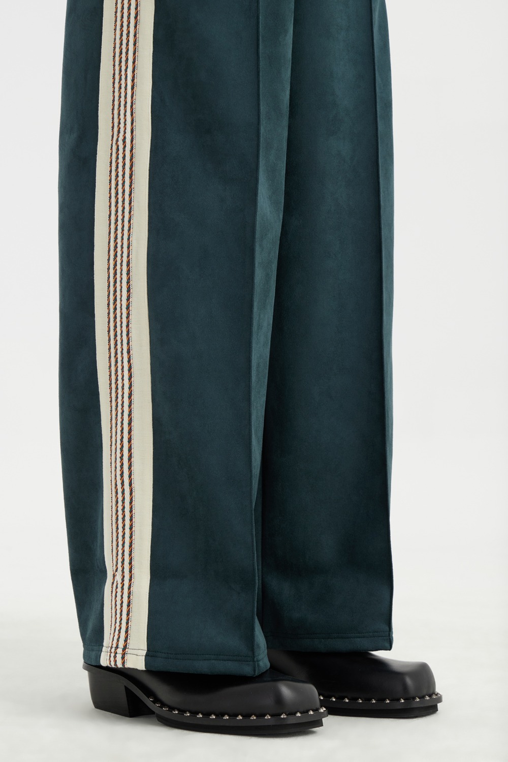 Faux Suede Flare Track Pants - Green