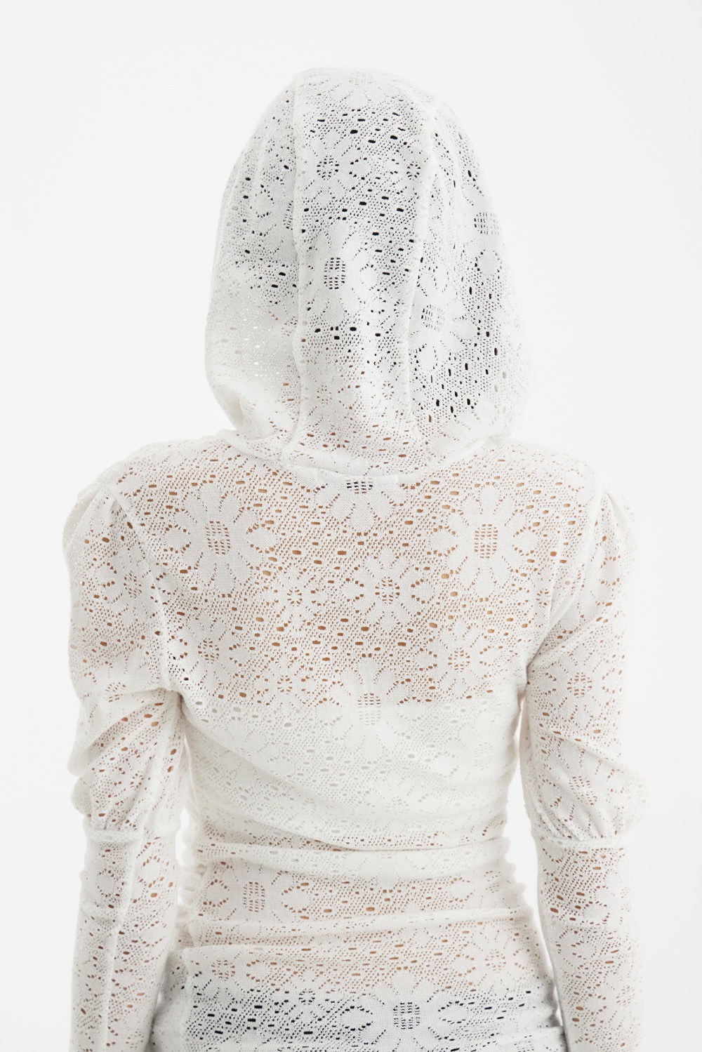 Floral Lace High-Neck Hoodie-Ivory