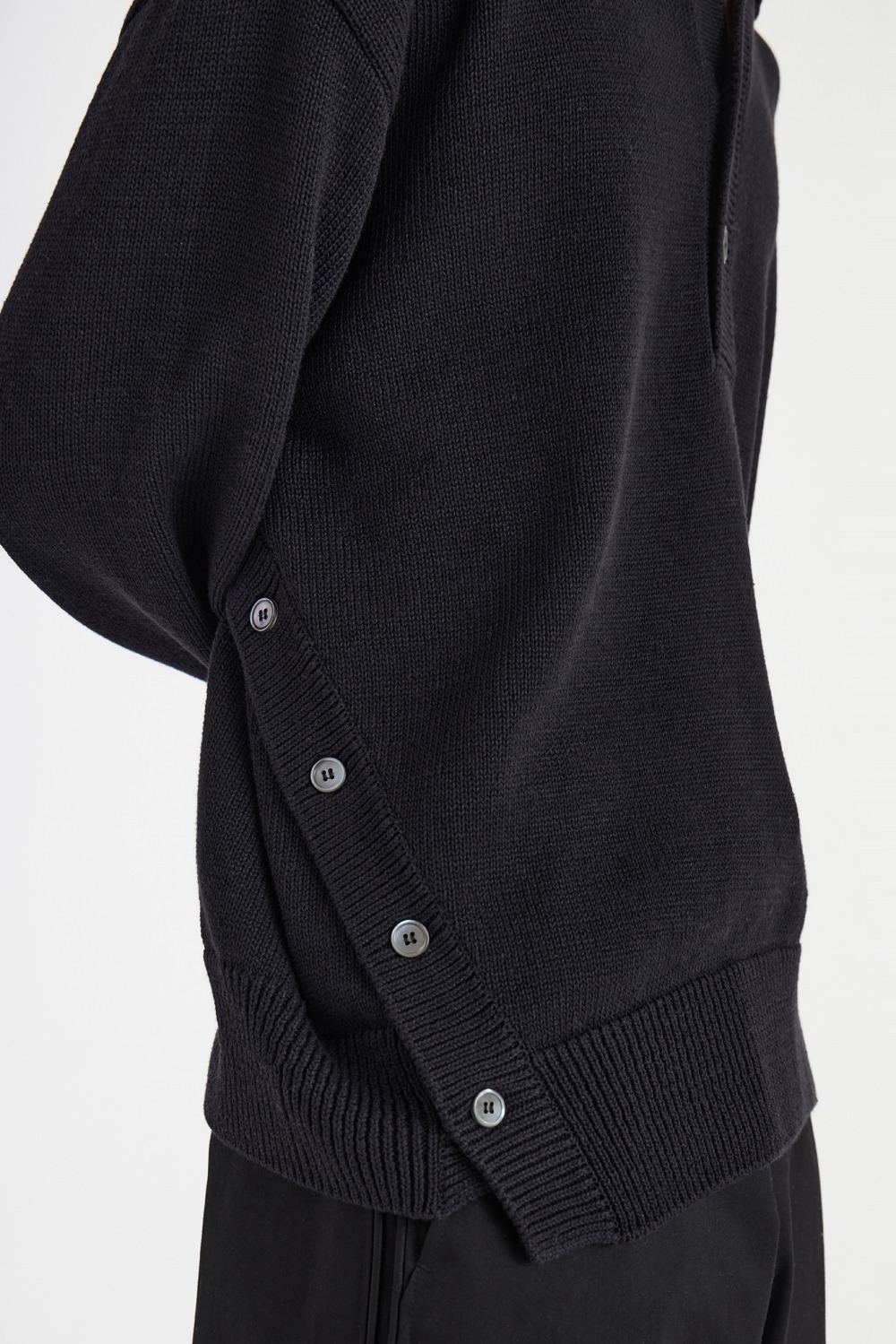 Asymmetric Knit Collar T-Shirt-Black