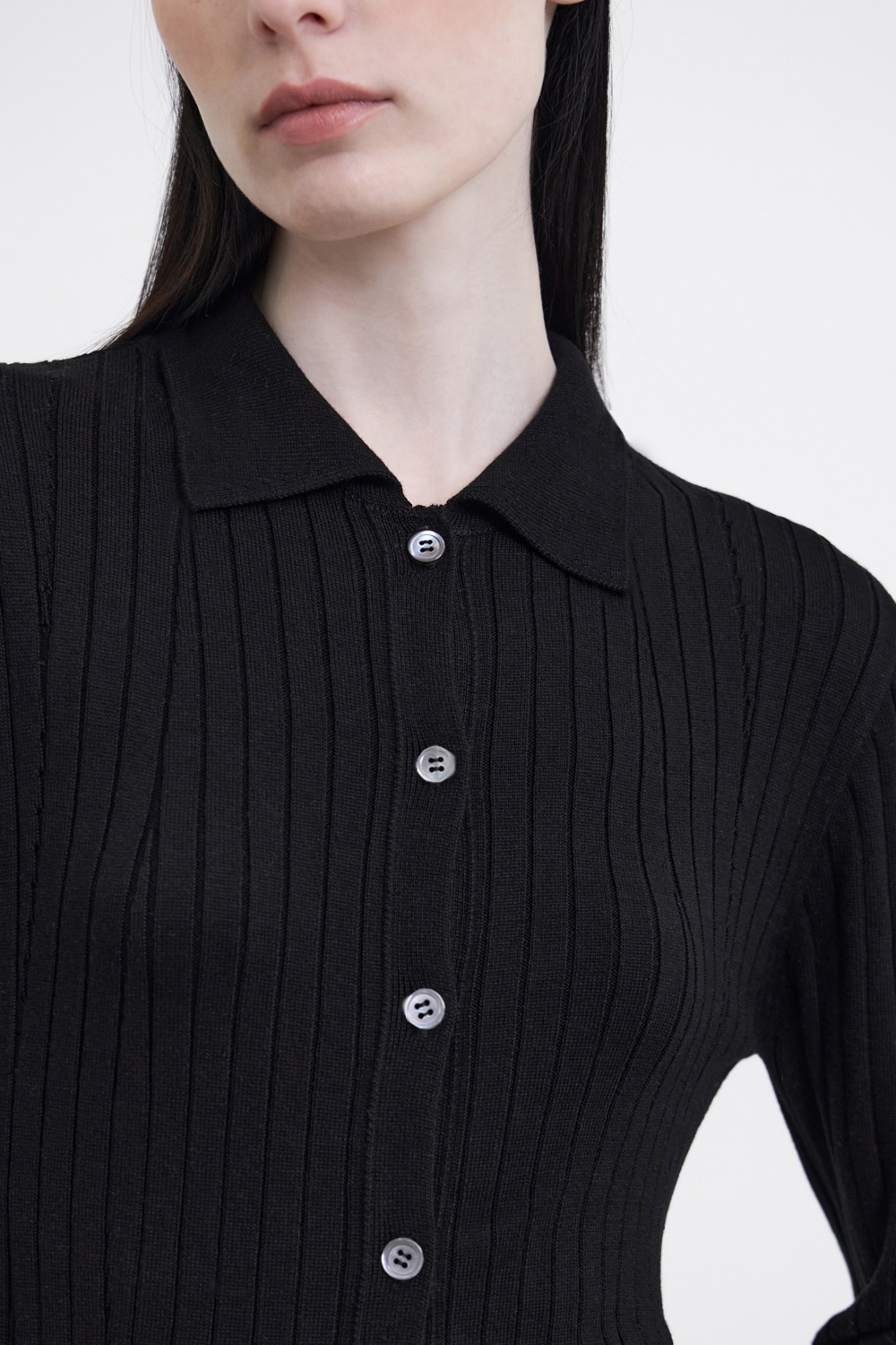 Long-Line Knit Shirt-Black