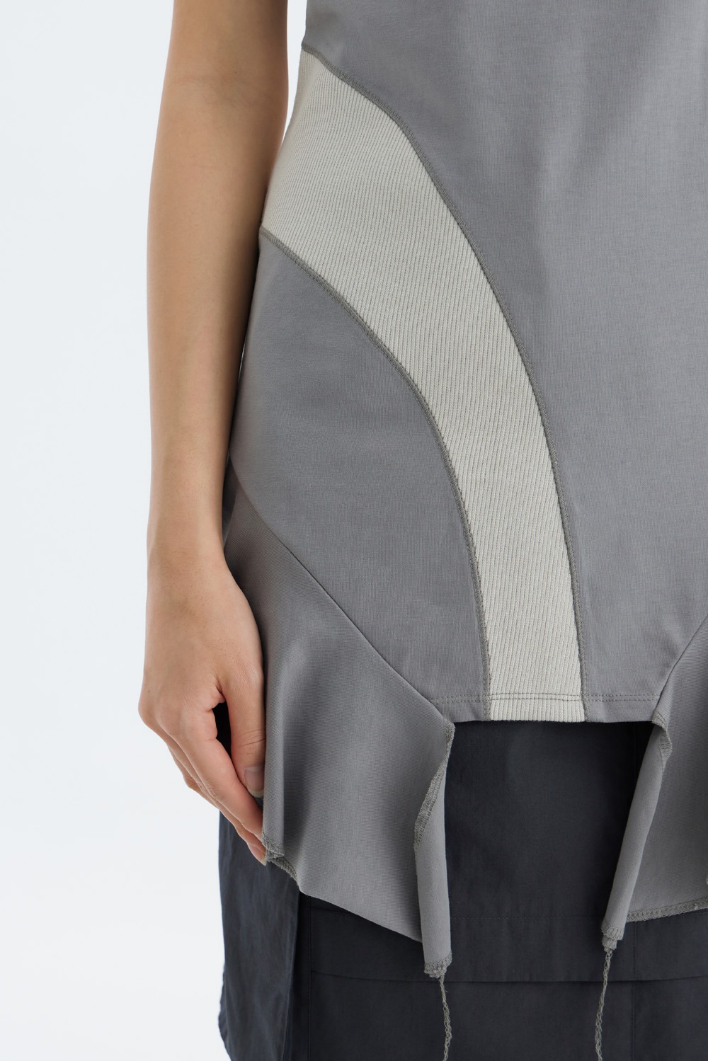 Rib Paneled Dress-Gray