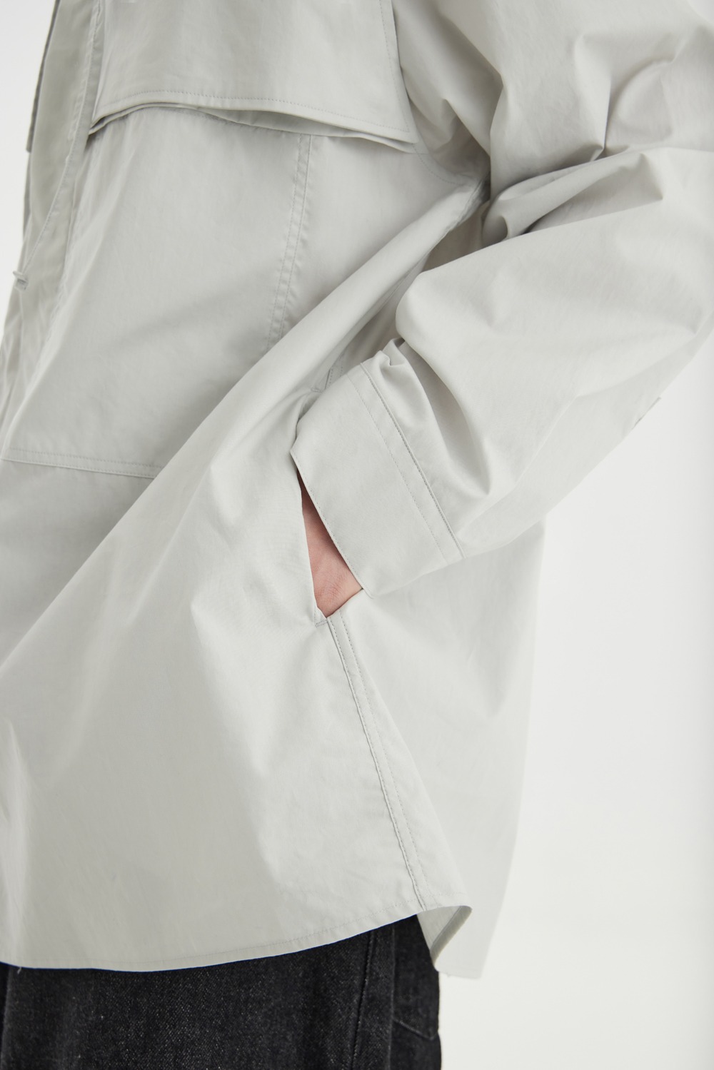 Detachable Hooded Shirt - Light Grey