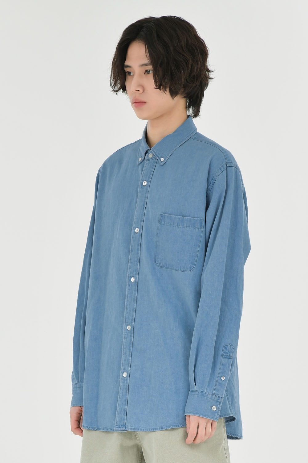 Button Down Denim Shirt-Light Blue