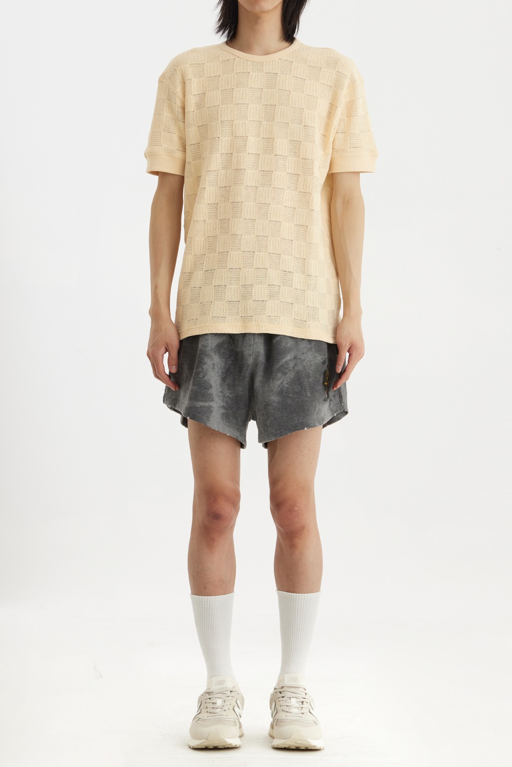 Glow` Stained Shorts-Grey Melange