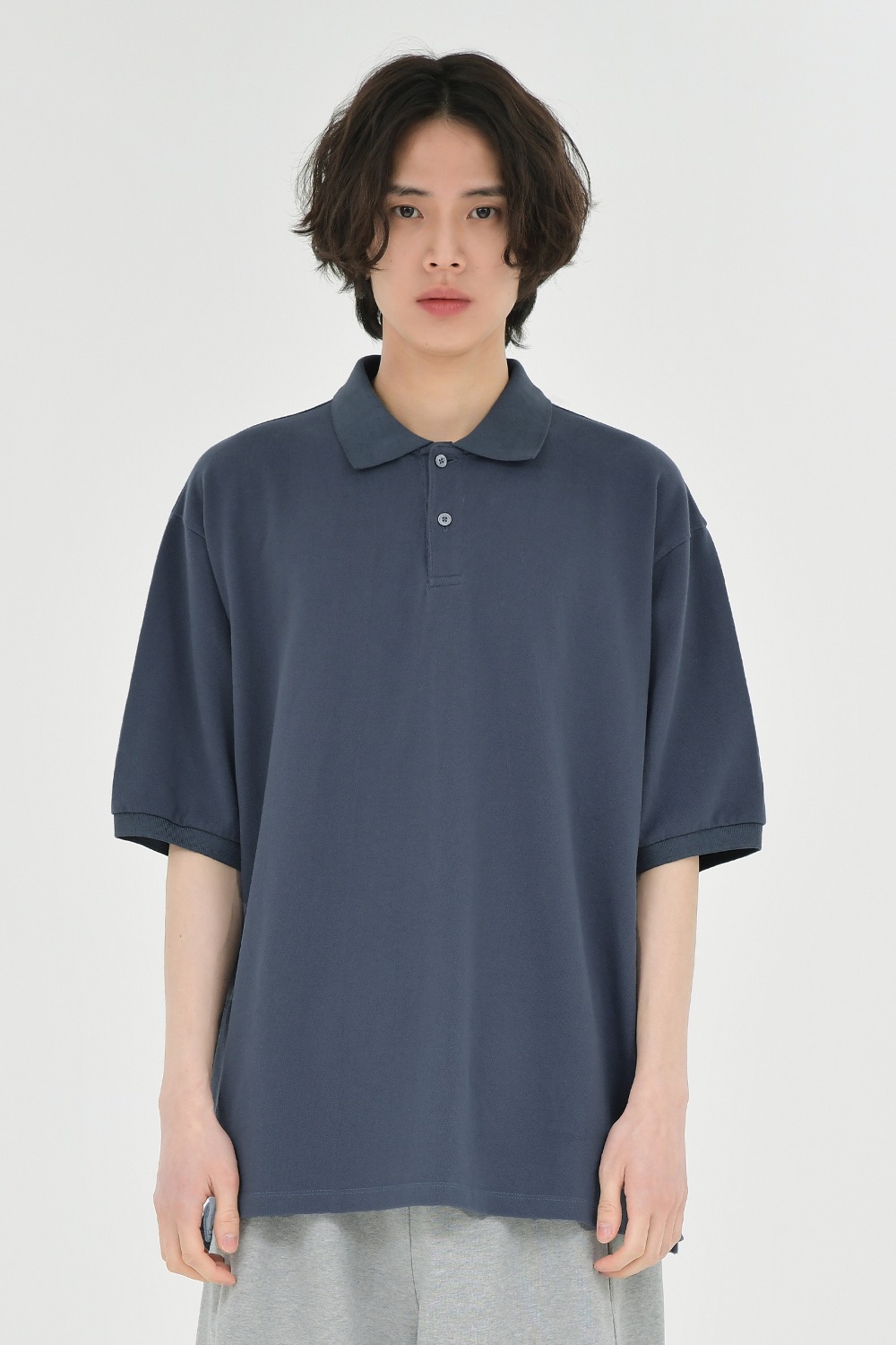 Cotton Pique Shirt-Blue Grey