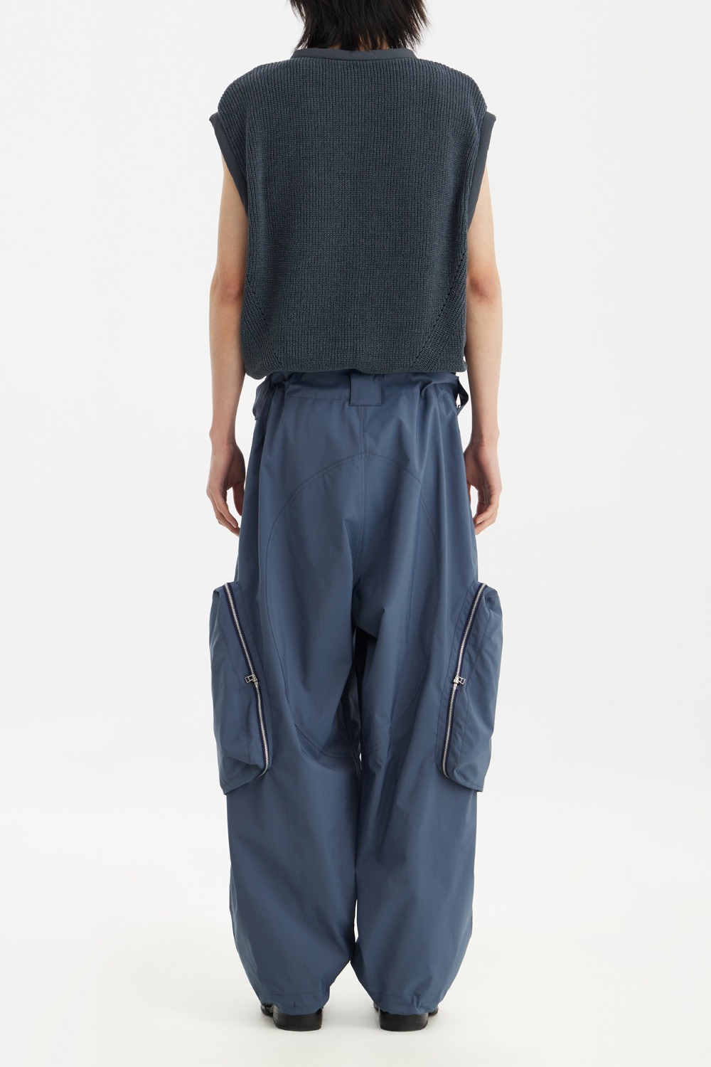 Covered Pocket Cropped Cargo Pants-Ash Blue