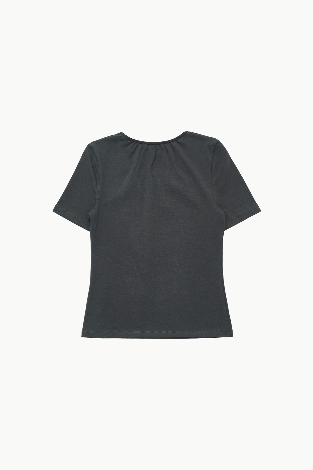 Neck Shirring Short Sleeve Top-Charcoal