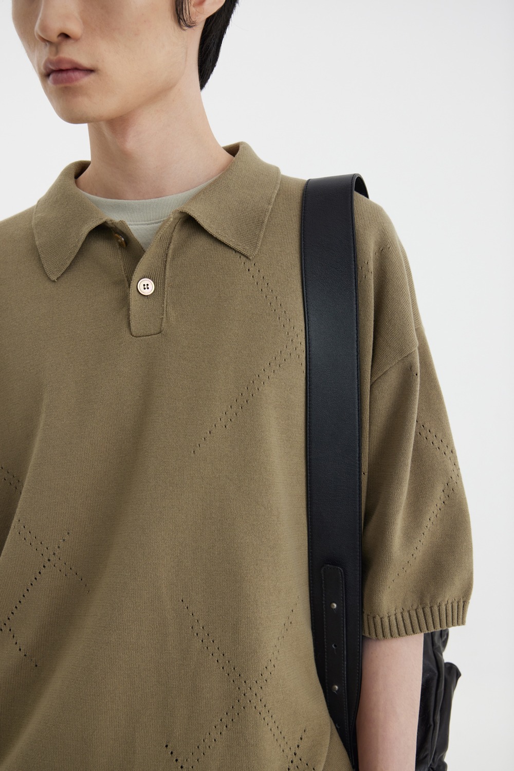 H/S Knit Collar T-Shirt - Khaki Brown