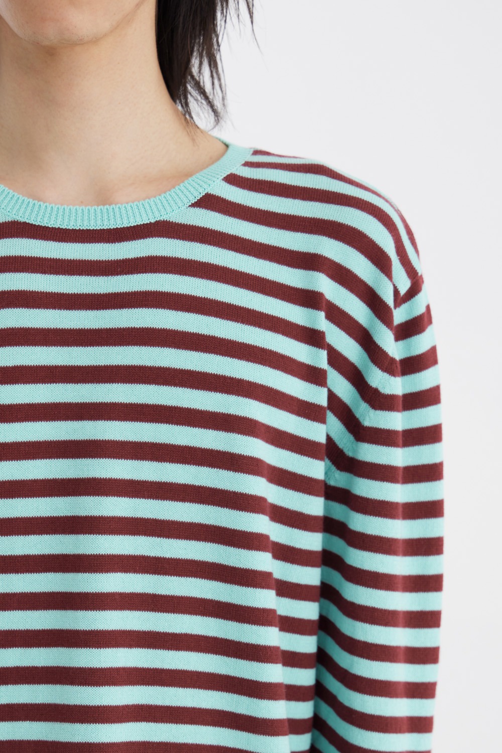 Punk Stripe Sweater-Aqua Green/Burgundy