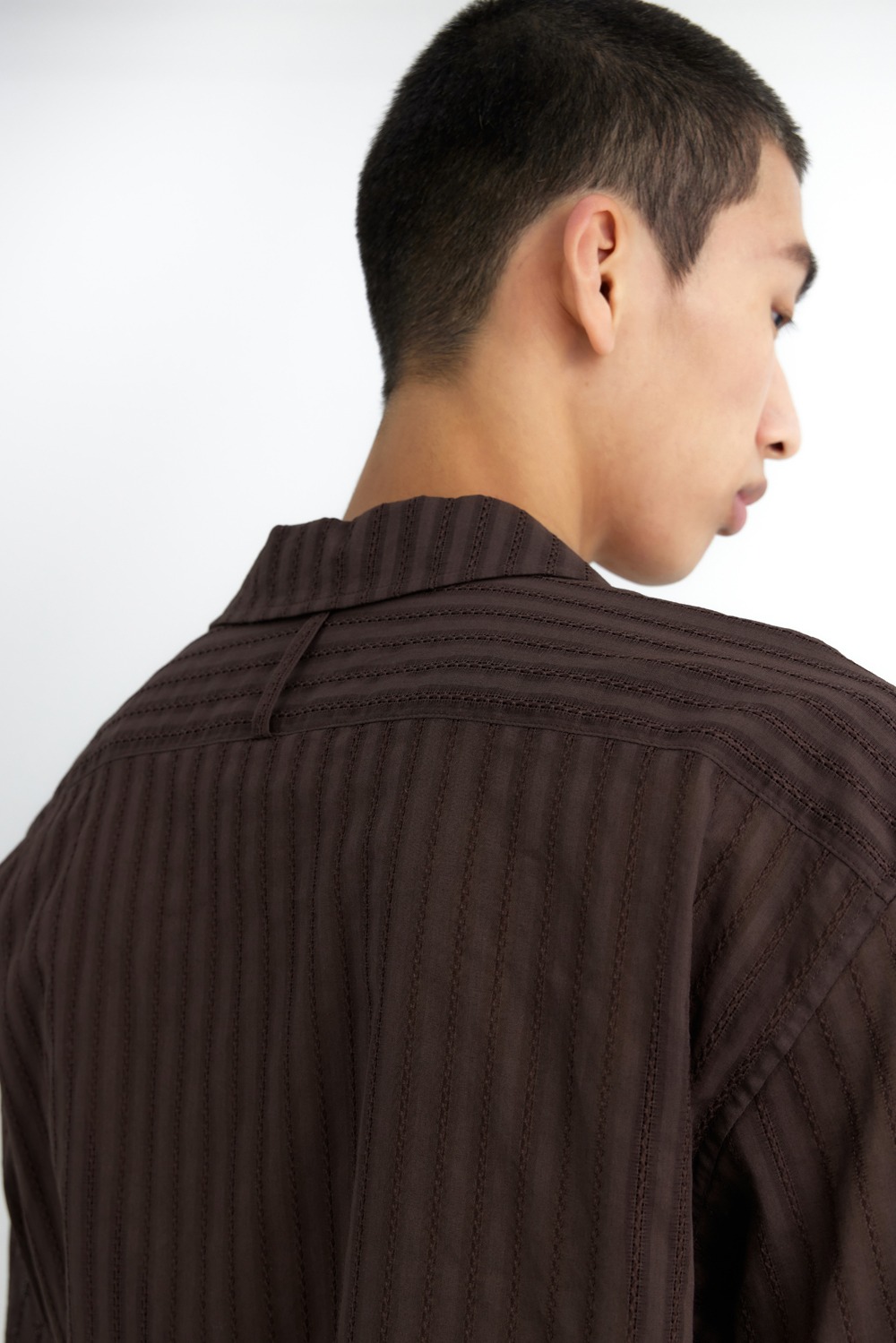 Convertible Collar Half Shirt - Brown