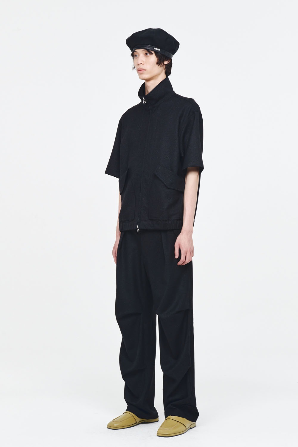 Technical Shiny Wool Pants-Black