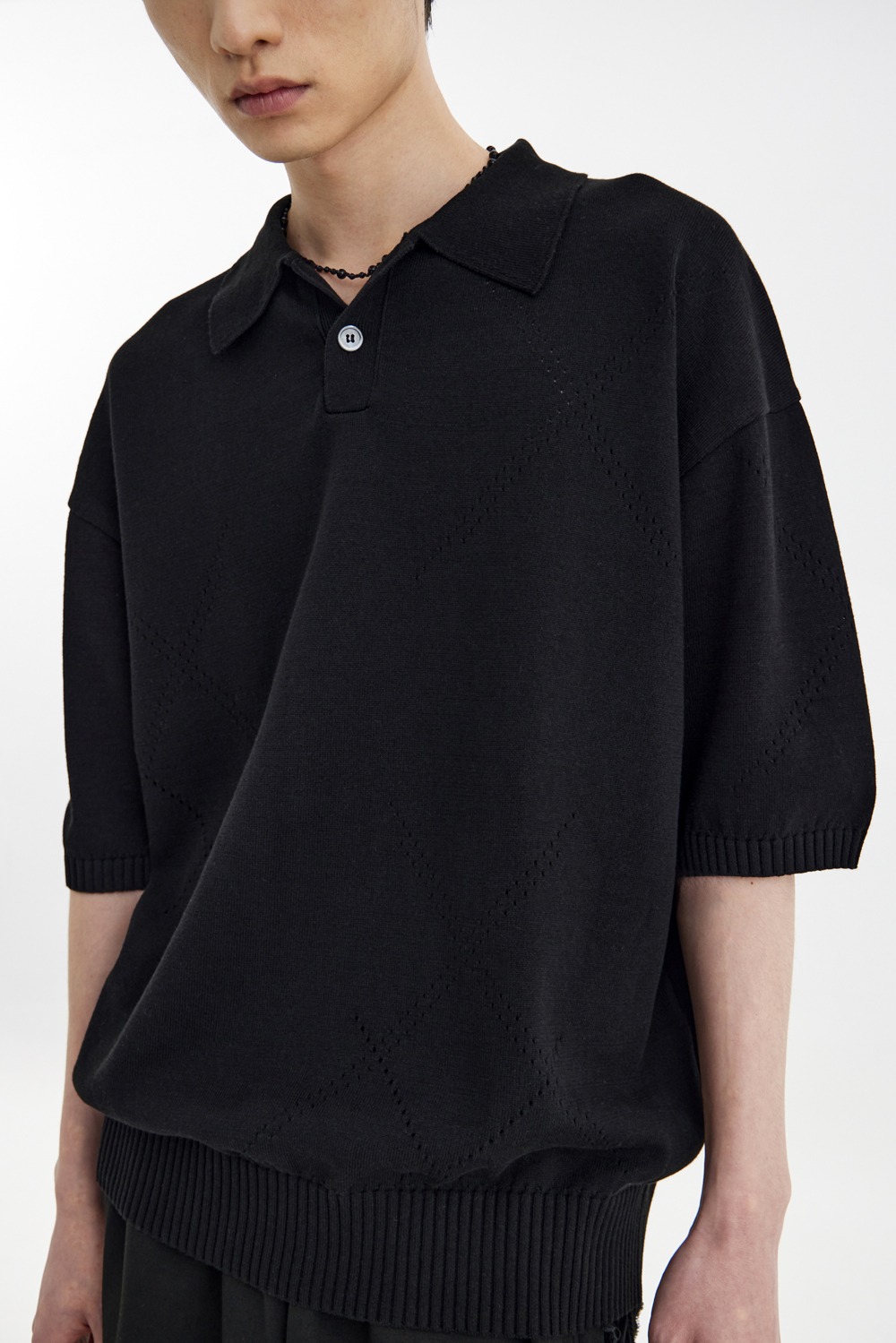 H/S Knit Collar T-Shirt - Black