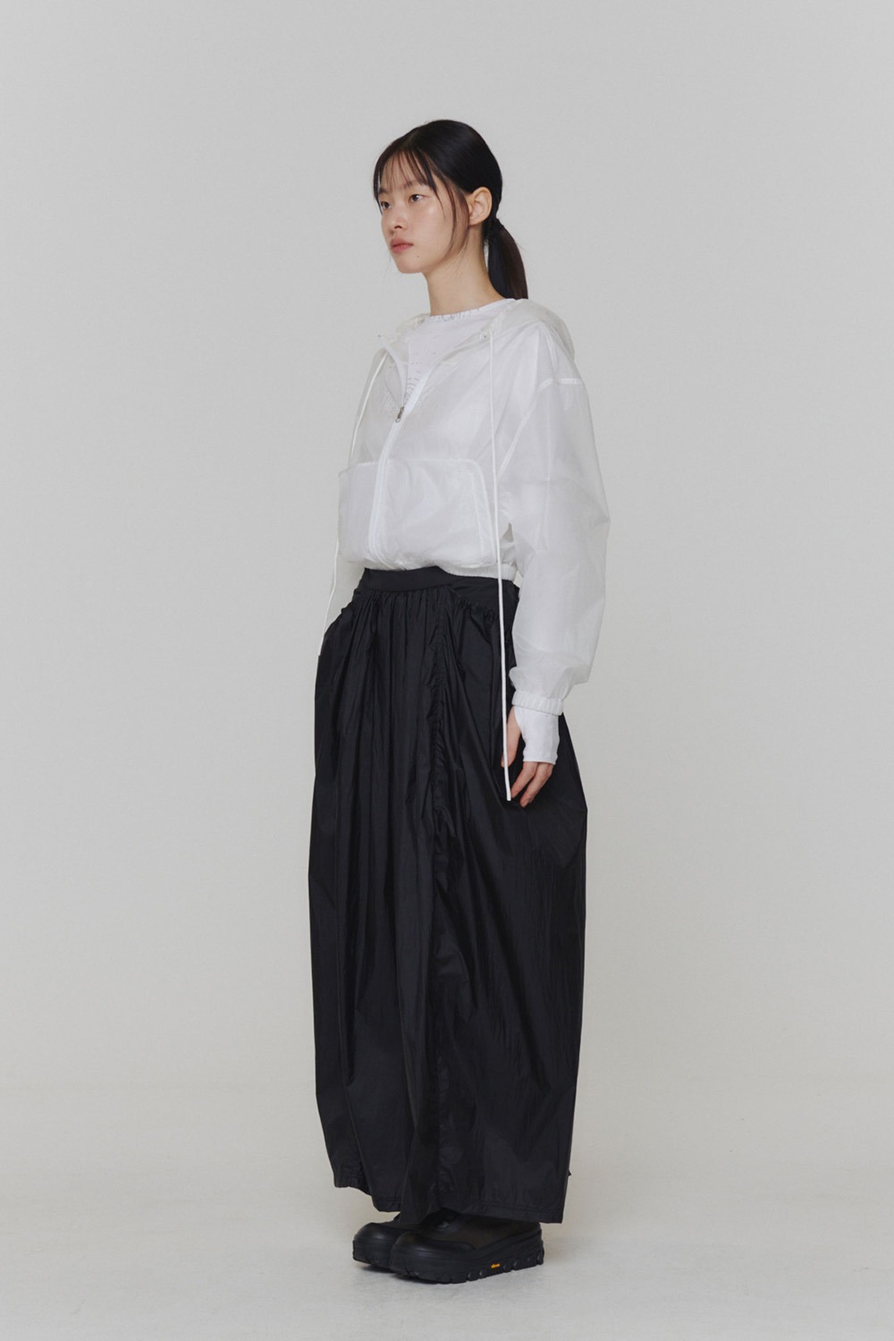 Layered Shirring Skirt-Black