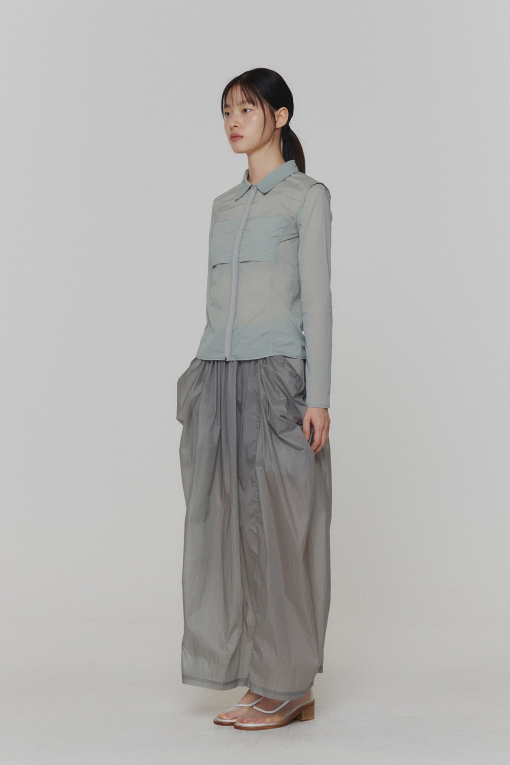 Layered Shirring Skirt-Grey
